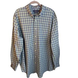 Polo Ralph Lauren Men’s 2XB 2TG Long Sleeve Button Down Shirt Plaid Green Blue